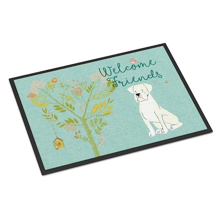 Carolines Treasures Carolines Treasures BB7580JMAT Welcome Friends White Boxer Indoor or Outdoor Mat; 24 x 36 in. BB7580JMAT